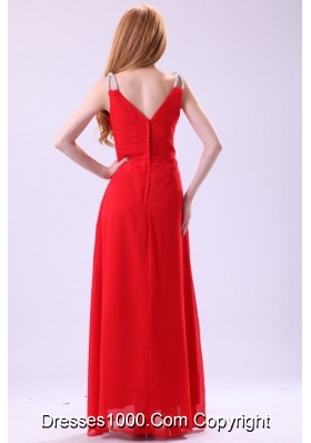 Pretty Red Floor-length Beading Chiffon Prom Dress With Straps