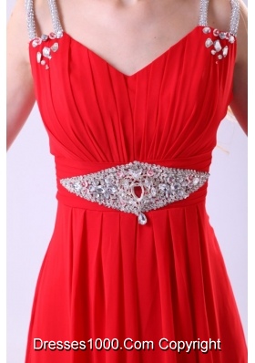 Pretty Red Floor-length Beading Chiffon Prom Dress With Straps