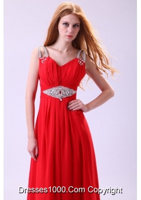 Pretty Red Floor-length Beading Chiffon Prom Dress With Straps