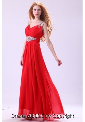 Pretty Red Floor-length Beading Chiffon Prom Dress With Straps