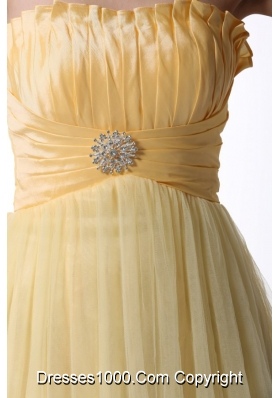 Light Yellow Strapless Mini-length Prom Dress For Graduation Party