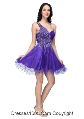 Most Sexy Purple One Shoulder Beading Tulle Prom Cocktail Dress