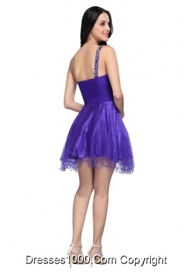 Most Sexy Purple One Shoulder Beading Tulle Prom Cocktail Dress