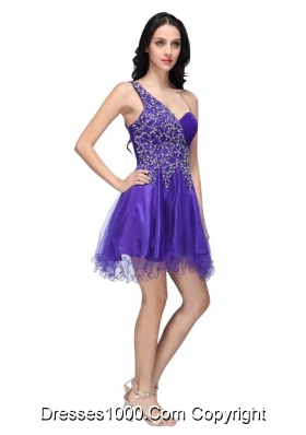 Most Sexy Purple One Shoulder Beading Tulle Prom Cocktail Dress