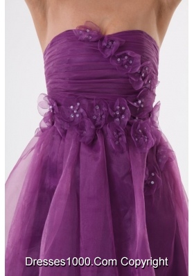 Lovely Purple Strapless Appliques Organza Knee-length Prom Dress