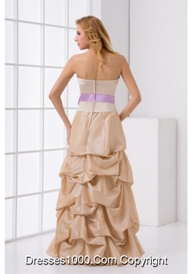 Strapless Taffeta Champagne Prom Dress with Sashes and Pick Ups