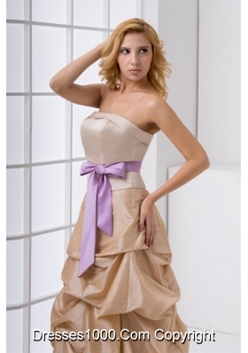 Strapless Taffeta Champagne Prom Dress with Sashes and Pick Ups