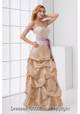 Strapless Taffeta Champagne Prom Dress with Sashes and Pick Ups