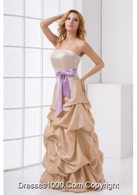 Strapless Taffeta Champagne Prom Dress with Sashes and Pick Ups