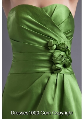 Olive Green Sweetheart Ruching Hand Made Flower Prom Dress