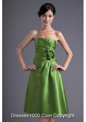 Olive Green Sweetheart Ruching Hand Made Flower Prom Dress