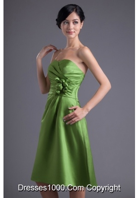 Olive Green Sweetheart Ruching Hand Made Flower Prom Dress