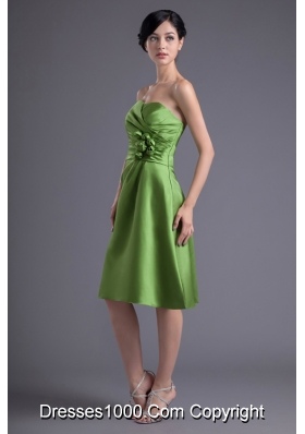 Olive Green Sweetheart Ruching Hand Made Flower Prom Dress