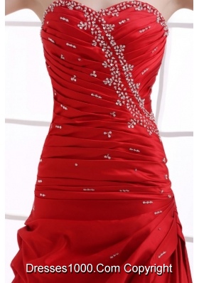 Red Sweetheart Beading and Pick-ups Ruching Prom Dress