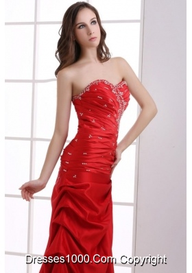 Red Sweetheart Beading and Pick-ups Ruching Prom Dress