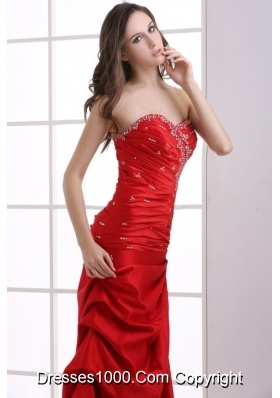 Red Sweetheart Beading and Pick-ups Ruching Prom Dress