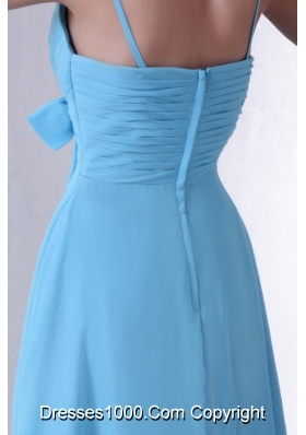 Aqua Blue Spaghetti Straps Knee-length Prom Dress with Sash