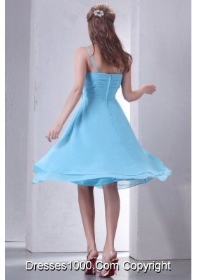 Aqua Blue Spaghetti Straps Knee-length Prom Dress with Sash