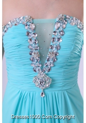 Aqua Blue Chiffon Strapless Empire Prom Dress with Beading