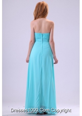 Aqua Blue Chiffon Strapless Empire Prom Dress with Beading