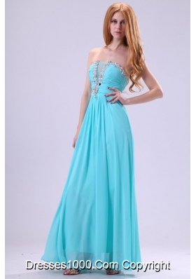 Aqua Blue Chiffon Strapless Empire Prom Dress with Beading