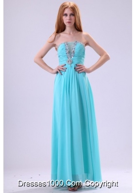 Aqua Blue Chiffon Strapless Empire Prom Dress with Beading