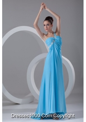 Chiffon Aqua Blue One Shoulder With Appliques Prom Dress