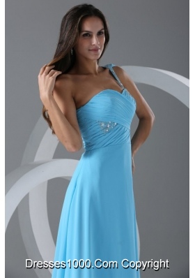 Wonderful Aqua Blue Empire One Shoulder Prom Dress with Beading