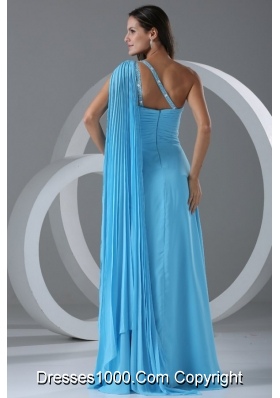 Wonderful Aqua Blue Empire One Shoulder Prom Dress with Beading