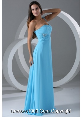 Wonderful Aqua Blue Empire One Shoulder Prom Dress with Beading