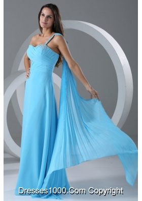Wonderful Aqua Blue Empire One Shoulder Prom Dress with Beading