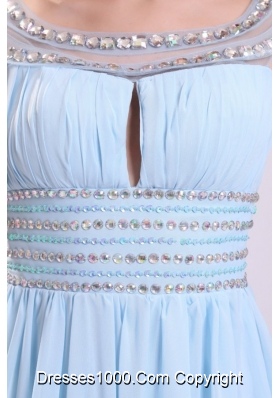 Baby Blue Empire Beading Scoop Chiffon Graduation Prom Dress