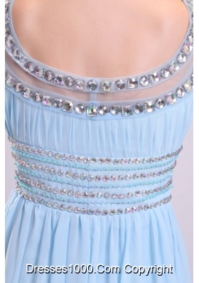 Baby Blue Empire Beading Scoop Chiffon Graduation Prom Dress