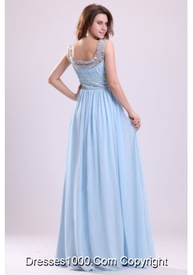 Baby Blue Empire Beading Scoop Chiffon Graduation Prom Dress