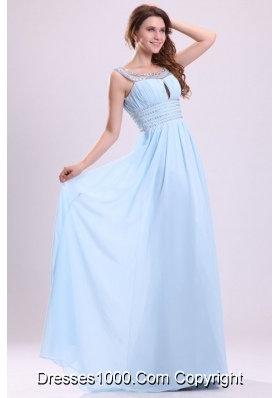 Baby Blue Empire Beading Scoop Chiffon Graduation Prom Dress