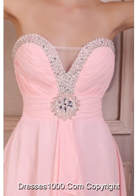 2014 Baby Pink Beaded Sweetheart Empire Mini-length Prom Dresses