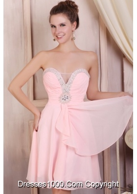 2014 Baby Pink Beaded Sweetheart Empire Mini-length Prom Dresses