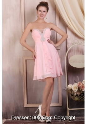 2014 Baby Pink Beaded Sweetheart Empire Mini-length Prom Dresses