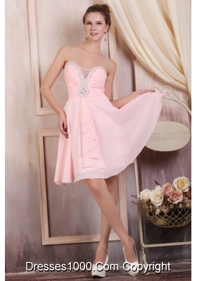 2014 Baby Pink Beaded Sweetheart Empire Mini-length Prom Dresses