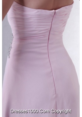 Sweet Baby Pink One Shoulder Beaded Decorate Chiffon Prom Dress