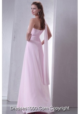 Sweet Baby Pink One Shoulder Beaded Decorate Chiffon Prom Dress