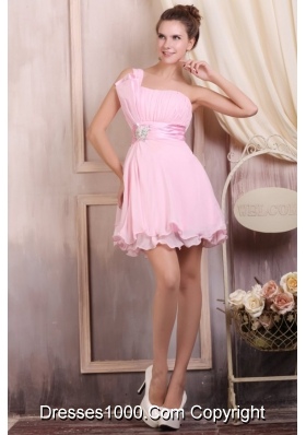 Sexy Baby Pink Strapless Mini-length Prom Dresses with Beading