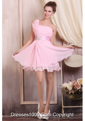 Sexy Baby Pink Strapless Mini-length Prom Dresses with Beading