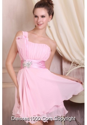 Sexy Baby Pink Strapless Mini-length Prom Dresses with Beading