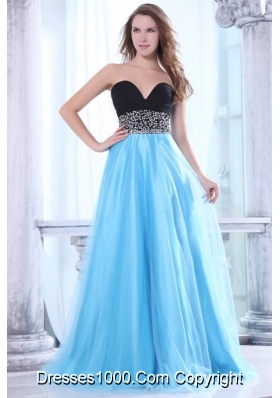 Black and Aqua Blue Prom Dress With Beading Decorated Waist