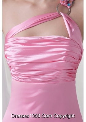 Pretty One Shoulder Brush Train Pink Prom Evening Dress