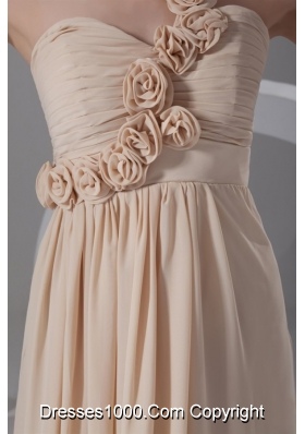 Champagne One Shoulder Chiffon Prom Dress with Hand Flowers