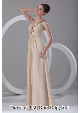 Champagne One Shoulder Chiffon Prom Dress with Hand Flowers