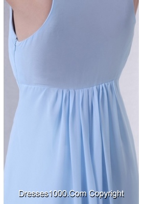 Discount Empire V-neck Light Blue Prom Dress with Ruching