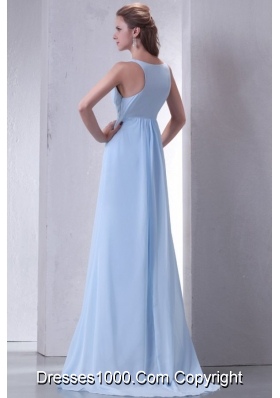 Discount Empire V-neck Light Blue Prom Dress with Ruching